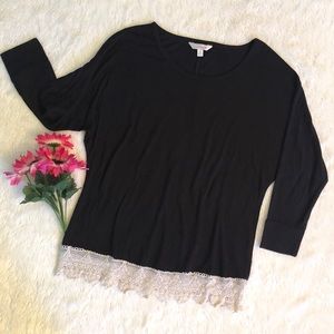 Black Blouse with Cream Lace Trim
